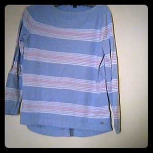 Blue White pink striped sweater